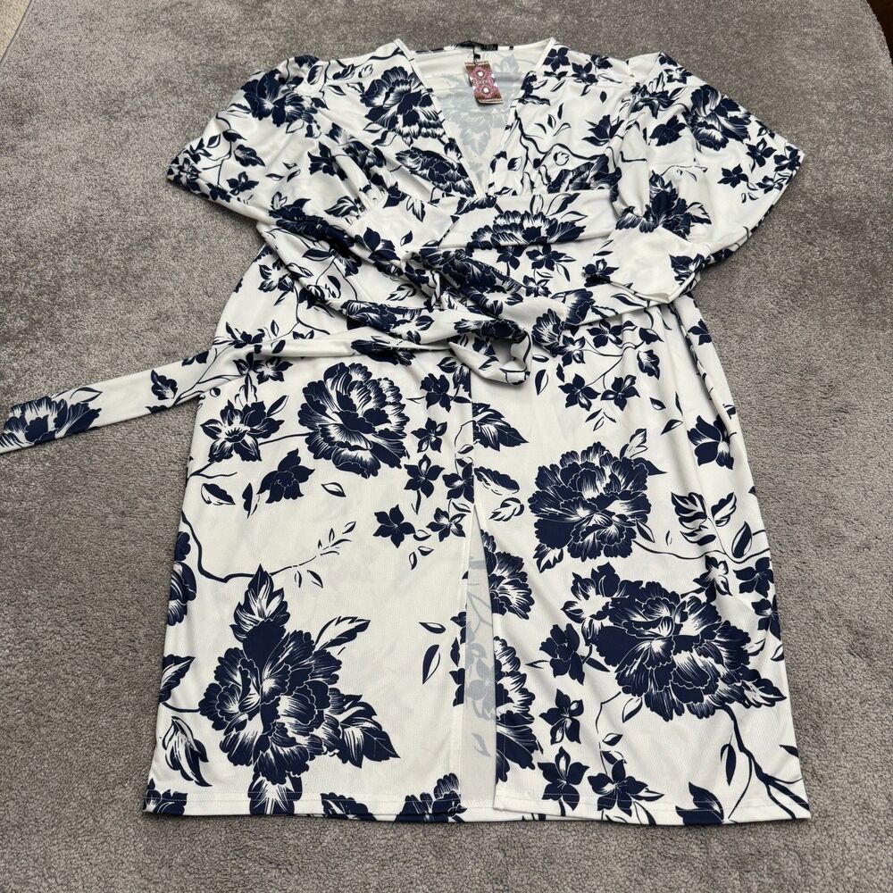 Boohoo Floral Print Plunge Tie Waist Midi Dress Womens Plus Size 24 Long Sleeve